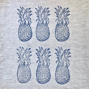 Navy Pineapple on Oatmeal Linen Tea Towel